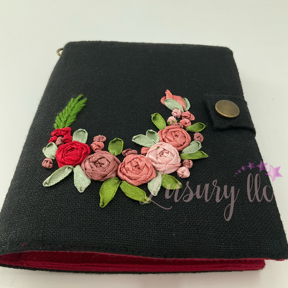 Pink Red tiny Rose Embroidery Passport Wallet, Birthday Gift, Versatile Washable - Picture 2 of 13